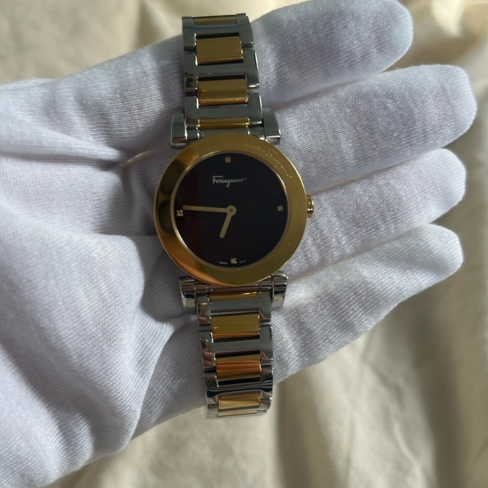 Salvatore Ferragamo Two-Tone Gold and Silver Women's Bracelet Watch - Gold Dial - Picture 4 of 15
